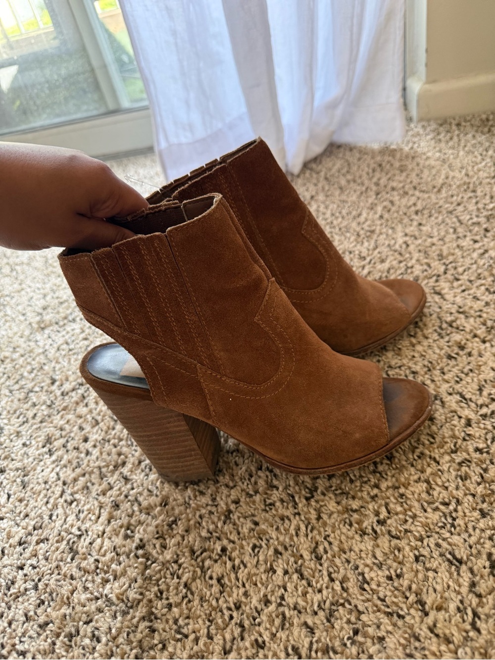 Dolce Vita Chestnut Brown Suede Peep-Toe Block Heel Ankle Boots
